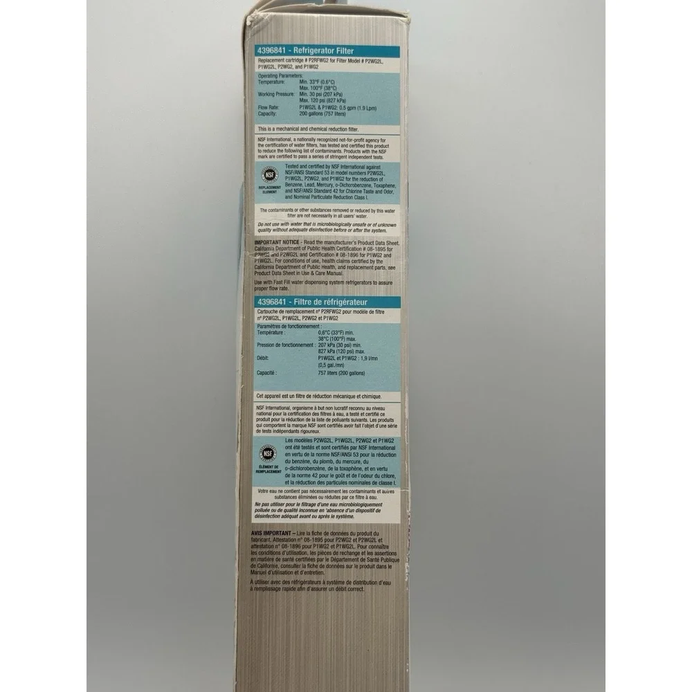 Whirlpool 4396841 PUR Refrigerator Water Filter Ice Maker Replacement NEW Sealed